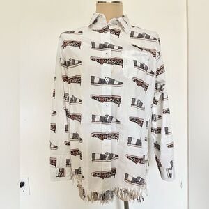 Women’s Tizzie Button Front Shirt Cotton  Medium Roll Tab White w/ Espadrille